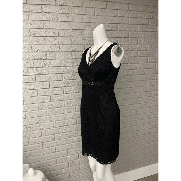 Aidan Mattox Women Black Sleeveless Sequined Lace Dress Size 4 - Picture 4 of 11